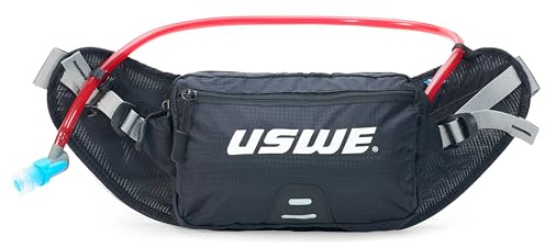 USWE Zulo Pacco Idratazione per i Fianchi - con Organizzatore e Tasche Laterali, Cintura per i Fianchi Senza Rimbalzo, Nero carbonio, 2L