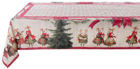 Blanc Mariclò Tovaglia natalizia rettangolare in cotone con topini, Favola di Natale 160x280 cm
