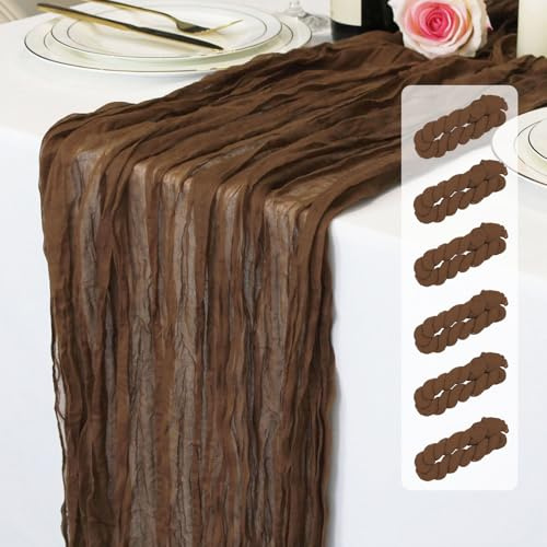 LuxeLouise Seihtuch-Tischläufer, 308 cm, brauner Käsetuch, Tischläufer aus Chiffon, Gaze, Tischläufer für Tischdekoration, Geburtstagsparty, Babyparty und Brautparty, Dekorationen, 6 Stück