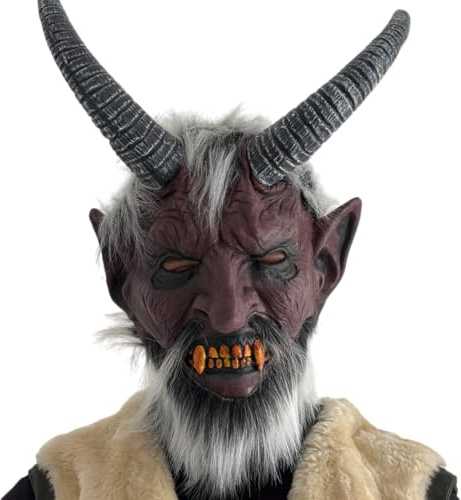 Generisch Teufelsmaske Krampus für Erwachsene – Deluxe Dämonenmaske mit Hörnern aus Latex & Kunstfell, ideal für Krampuslauf, Perchtenlauf, Nikolausumzug & Halloween