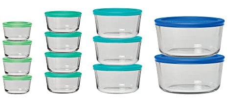 Anchor Hocking 12895ECOM 26-Piece Storage Set with Mixed Blue Lids, Glass
