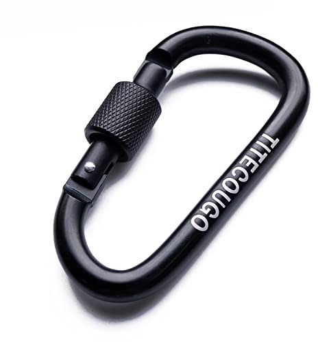 TITECOUGO Aluminum Alloy D-Ring High Strength Carabiner Key Chain Clip Hook For Camping Hiking (Not for Climbing) Black Black