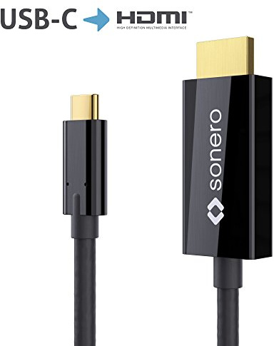 sonero UCC010-020 USB-C auf HDMI 2.0 Kabel, 4K@60Hz mit 18Gbps, USB 3.1, Alt Mode, Thunderbolt 3 kompatibel für MacBook Pro, Samsung S8, Dell XPS 15 und andere USB-C Computer, 2,0m schwarz | HDR, USB 3.1 und Thunderbolt 3 kompatibel für Monitore, Displays und Projektoren mit HDMI-Eingang.