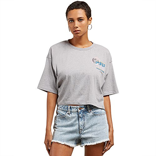 Volcom Damen SUPER Stoned Loose FIT Cropped Tee T-Shirt, grau meliert, Mittel