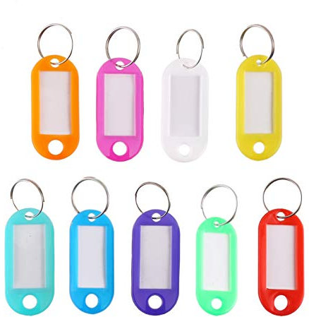 Schlüsselanhänger Kunststoff,50er Pack Farbig Schlüssel-Anhänger Rmeet Klar Schlüsselschilder mit Ring Auswechselbarem für Hotelbüro Name Speicher Gepäck 10 Farben