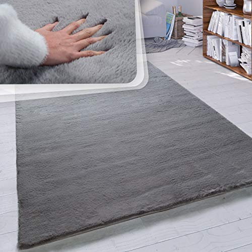 Paco Home Hochflor Teppich Wohnzimmer Schlafzimmer Shaggy Modern Flauschiger Fellteppich Weich Fell Imitat Kunstfell Einfarbig, Grösse:120x160 cm, Farbe:Anthrazit