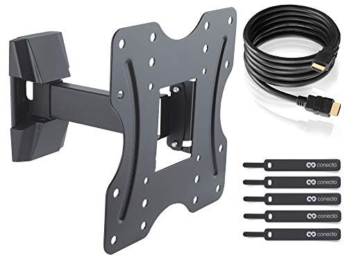TV Wandhalterung für 23-42 Zoll (ca. 58-107cm) Flach & Curved LCD LED OLED Fernseher & TFT Monitor | Schwenkbar Neigbar Ausziehbar | Wand Halter Fernseher Halterung | VESA 100x100-200x200 | Schwarz