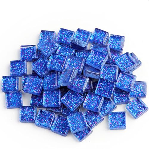 Mosaic Tiles,Glass Tiles, Shine Crystal Mosaic Glass Pieces Bulk Square Glitter Crystal Mosaic Tiles for Home Decoration or DIY Crafts 200g,1x1 cm,Azure