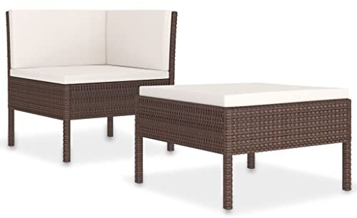2-tlg. Garten-Lounge-Set mit Auflagen Poly Rattan Braun