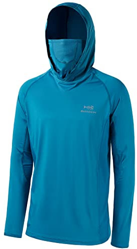 Bassdash UPF 50+ Herren T-Shirt Langarm Angelhemd mit Maske UV Schutz Neck Gaiter Hoodie mit Daumenloch
