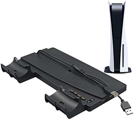 BUERTT - Supporto verticale con ricarica per console PS5 Digital Edition & UHD Edition, più 4 adattatori USB-C, 2 hub USB per Sony Playstation5 DE & UHD Edition