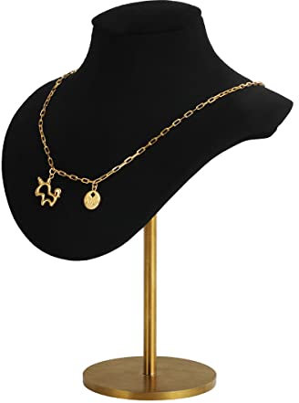 GemeShou Schwarz Halskettenträger-Büste für Mädchen, Sammet-Schmuck-Organisator zum Aufhängen, kleiner Halskette-Mannequin, Metall-Halskette-Ausstellung-Ständer zum Verkauf 【Black】