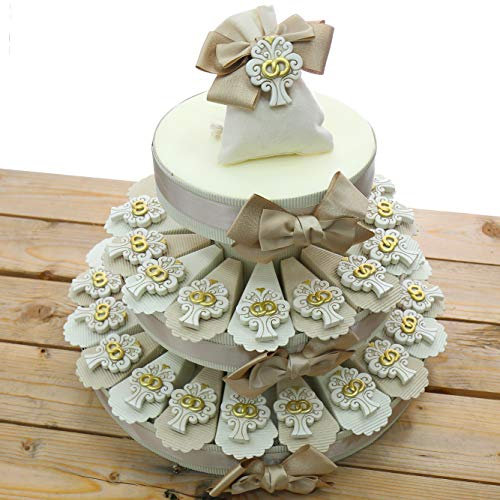 Viale Magico Bomboniere Matrimonio Calamata Albero della Vita con FEDI, Bomboniere Originali Promessa di Matrimonio, Pensierini Anniversario di Matrimonio (TR1210M) (Torta da 35 Pezzi)