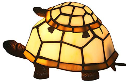 LANMOU Europäische Schildkröte Tischlampe Tiffany Lampe Schlafzimmer Dekoration Ornamente Kleine Schreibtischlampe Energiesparende Nachtlicht Kinderleuchte E14,Gelb