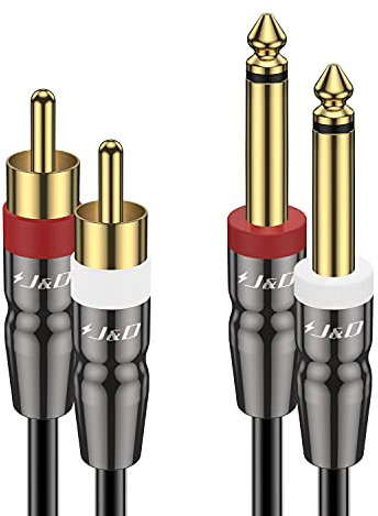 J&D Double 1/4 Pouce TS à Double RCA Câble, Adaptateur Heavy Duty 1/4 Mâle à RCA Mâle D'interconnexion Audio Stéréo Câble D'un quart de Pouce, 1.8 Meter