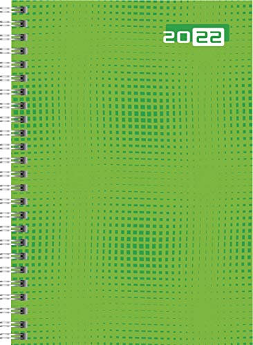 rido/idé 7021007012 Buchkalender futura 2, 2 Seiten = 1 Woche, 148 x 208 mm, Grafik-Einband grün, Kalendarium 2022, Wire-O-Bindung