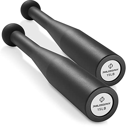 Philosophy Gym 15 LB Indian Clubs Pair- Weighted Steel Exercise Club Bells Set, Arm Strength Trainer, 30 LB Total
