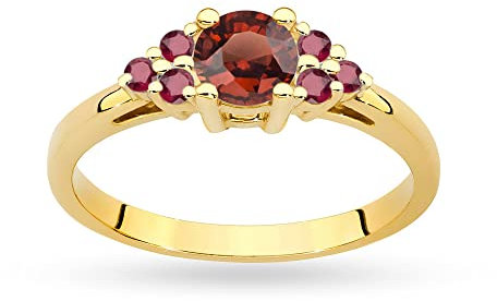 MARKO Damen Verlobungsring aus Gold mit Granat 0,60Ct und Rubinen 0,30Ct, 14 Karat Gold (585) | Goldring mit Box | Goldring für Frauen (Granat mit Rubinen, 61 (19.5))