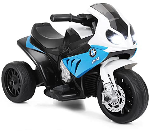 COSTWAY 6V BMW Elektro Motorrad mit Musik und Scheinwerfer, Dreirad Kindermotorrad bis 3km/h, Elektromotorrad mit 2 Stützrädern, geeignet für Kinder von 18-36 Monaten (Blau)