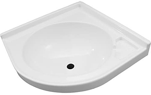 pro-Styling Lavabo d'angle ABS blanc, montage mural, 335 mm x 290 mm x 155 mm, moderne, 6.8 kg, 1 trou, polie, pour camping-car, caravane, camping, bateau