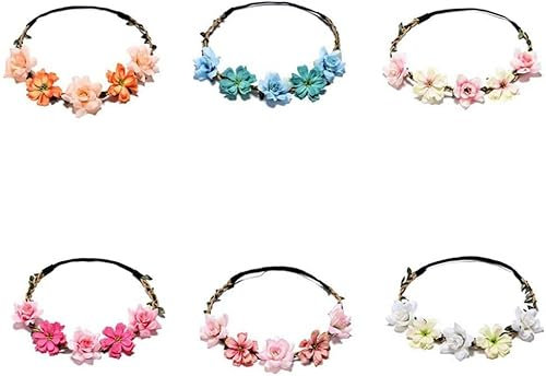 FLZONHUT 6 StückDaisy Blumen Stirnband Haarband,Blumenkranz Haarbänder,Kopfband Krone mit justierbaren elastischen Band für Hochzeit Braut Brautjungfer Party Festival Strand