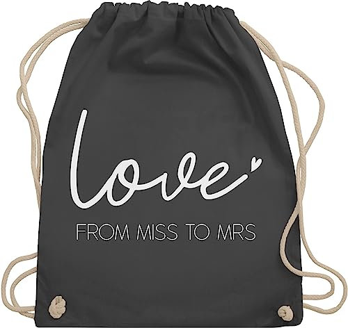 Turnbeutel Rucksack - JGA Junggesellenabschied Frauen - From Miss to Mrs I Braut Flitterwochen Verlobung - Unisize - Dunkelgrau - braut-rucksack brauttaschen bachelorette party love stoffbeutel