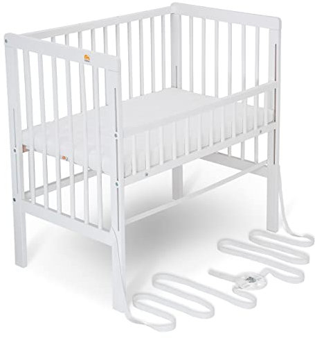 FabiMax Baby Beistellbett für Boxspringbett, TÜV geprüft 2022, Buche massiv weiß, inkl. Matratze Air