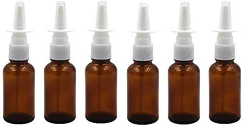 ericotry 6PCS Empty Refillable Glass Nasal Spray Bottles Fine Mist Sprayers Containers Pump Cleanser for Colloidal Silver Saline Applications (Brown,30ml)