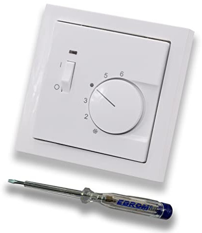 Halmburger Raumthermostat Raumtemperaturregler RTR-6213sg Schalter AN/AUS Busch Jäger Future Linear Studioweiß glänzend + Rahmen + EBROM Phasenprüfer z. Montage d. Geräts RTR-6213 (sg) Fußbodenheizung