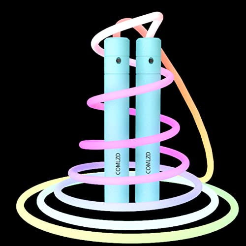 COMLZD Corde à sauter pour enfants, corde à sauter arc-en-ciel lumineuse à DEL pour fitness, 4 modèles 7 couleurs changeantes, longueur réglable de 2,7 m pour femmes, hommes