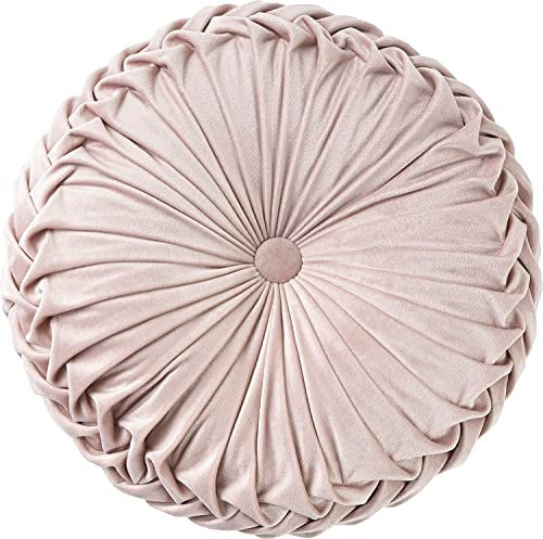 Tiowo Runde Bodenkissen Weiche Samt Stuhlkissen Plissee Sitzkissen Dekorative Kissen Kürbis Zierkissen für Home Couch Sofa Stuhl Auto Bett (Rosa)