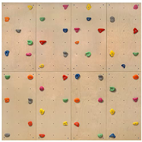 ALPIDEX Kletterwand Komplettset ab 1,44 qm in Natur/Weiß/Braun Klettergriffe und Befestigungsmaterial inklusive, unbegrenzt erweiterbar Kinder Erwachsene, Natur Holz|8 Paneele (5.76 m²)|48 Griffe
