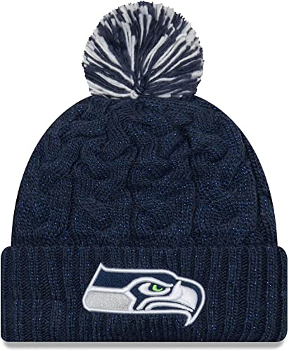 New Era Offizielle NFL-Mütze für Damen, mit Zopfmuster, mit Bommel (as1, Alpha, Einheitsgröße, Seattle Seahawks), Blau, Einheitsgröße