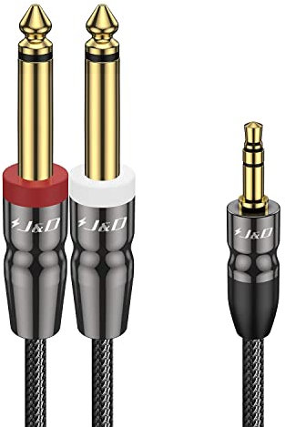 J&D 3,5 mm a Doble 6,35 mm pulgada Audio Estéreo Divisor Y Cable, 3,5 mm TRS Estéreo Macho a Doble 6,35 mm Mono Macho Divisor en Y Cable para Amplificadores/Grabador de Audio Mezclador, 3 Meter