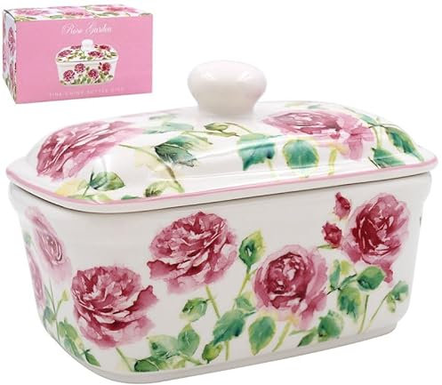 Rose Garden Butter Dish - The Leonardo Collection Lesser & Pavey LP95471, Design by Jennifer Rose Gallery , Fine China, Boxed, Cream
