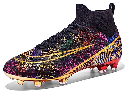 IFIKK Scarpe da calcio da uomo ad alta caviglia antiscivolo TF/AG scarpe da calcio professionali per bambini scarpe da allenamento all'aperto con tacchetti di erba, Ag 16, 39 EU