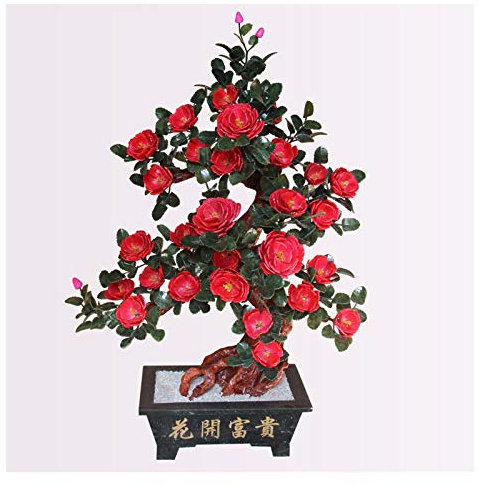 Künstliche Topfpflanzen, künstliche Pflanzen, Bonsai-Bäume, künstliche Topfpflanze, Desktop-Display, Pfingstrosen-Blumensimulation, Topf-Jade-Schnitzerei