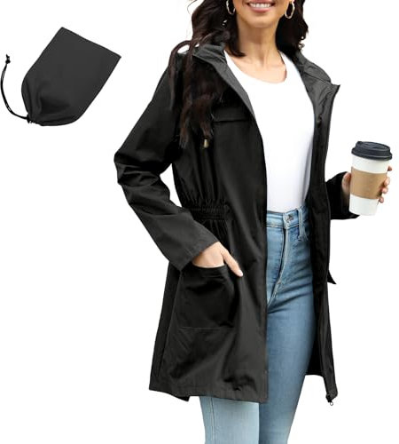 Damen Wasserdicht Regenjacke Atmungsaktiv Windbreaker Wetterfest Softshelljacke Leichte Jacke Atmungsaktive Packbare Lange Windbreaker Jacke für Frauen Regenmantel Wandern Fahrrad Regenponcho