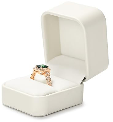 Oirlv PU Leder Beige Klassisch Ringbox Aufbewahrungsbox Geschenkbox für Hochzeit,Vorschlags Hochzeitstag