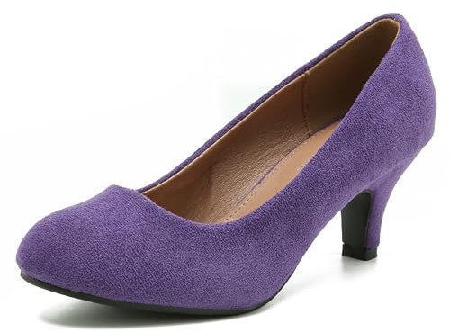Women's Classic Round Toe Pump Kitten Low Heel Shoes, Suede Purple, 6 UK