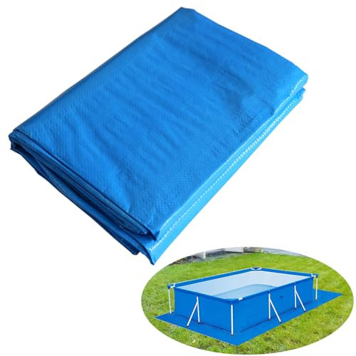 Junhui Tapis de Sol pour Piscine, Tapis de Piscine Rectangulaire Bleu Pliable Imperméable, Tapis de Sol pour Piscine Extérieure Hors, Tapis de Piscine au Sol, 295x206cm