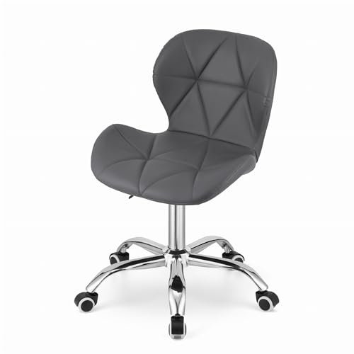 NMK HOME Ergonomischer Bürostuhl aus Kunstleder – moderner Drehstuhl mit weicher Polsterung, pflegeleichter Oberfläche & Verstellbarer Sitzhöhe, für Komfortables Arbeiten im Homeoffice & Büro, grau