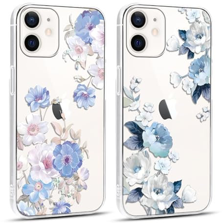Foonary 2 x Transparent Hülle für Apple iPhone 12/iPhone 12 Pro 6,1, Handyhülle mit Frauen Mädchen Aesthetic Blumen Muster Motiv Design Case, Silikon Schutzhülle Cover für iPhone 12/12 Pro, Blume 05
