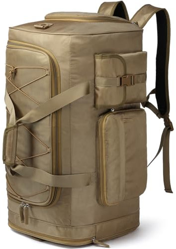 Lyweem Großer Seesack für Reisen, 70 l, robuste Sporttasche mit Schuhfach für Damen und Herren, Wochenend-Sportrucksack für Reisen, Braun, 24 inches, Duffle Bag Rucksack für Herren