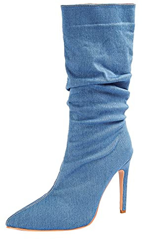 Stivaletti Donna Stivali Donna Alti Fino al Ginocchio di Jeans Womens Boot Stivali Texani Donna Neri Texani Donna Stivali Donna Tacco 15 Cm Stivali da Donna Imbottiti di