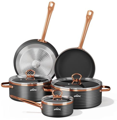 Topfset Induktion Homelux Töpfe Set 8-Teiliges Kochtopf Set mit Antihaftbeschichtung, Enthält 2 Bratpfannen & 3 Kochtöpfe, für Alle Herdarten Kochgeschirr Set, Töpfe und Pfannen Set