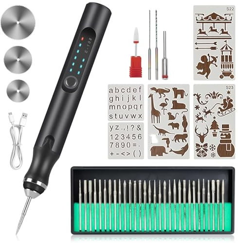 USB Rechargeable Electric Engraving Pen - Cordless Rotary Engraver with 37 Engraving Knives,Portable DIY Engraver for Engraving on Jewellery, Metal, Plastic, Stone, Wood & Glass(Black)