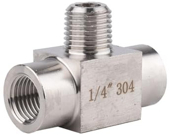 1/4 Tee Swivel Pipe Fitting, Stainless Steel 3 Way T-Connector Coupler Adapter for Gas Pipelines (Female x Male x Female)