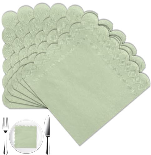 Yamobi 20 Stück hochzeit servietten grün,Einwegservietten für Desserts,Servietten Salbeigrün, Salbeigrüne Dinnerservietten für Hochzeiten und Geburtstage, 25x25 cm