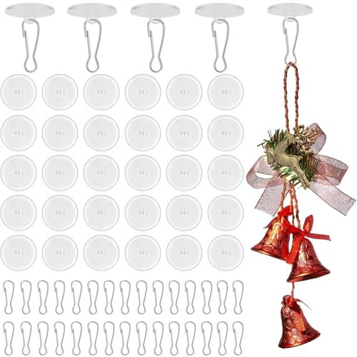 Pack of 30 Self-Adhesive Ceiling Hooks, Adhesive Hooks, Ceiling Hooks, No Drilling with Flagpole Clips, Adhesive Hooks, Small Transparent Self-Adhesive Hooks, Self-Adhesive Ceiling Hooks, Wall Hooks